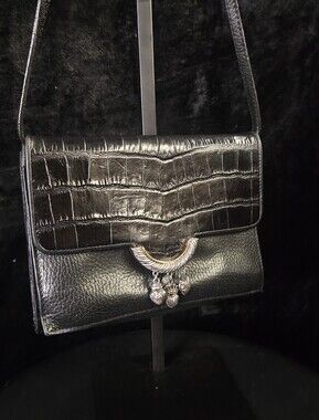 Vintage Brighton Leather Crossbody Organizer Bag- Black